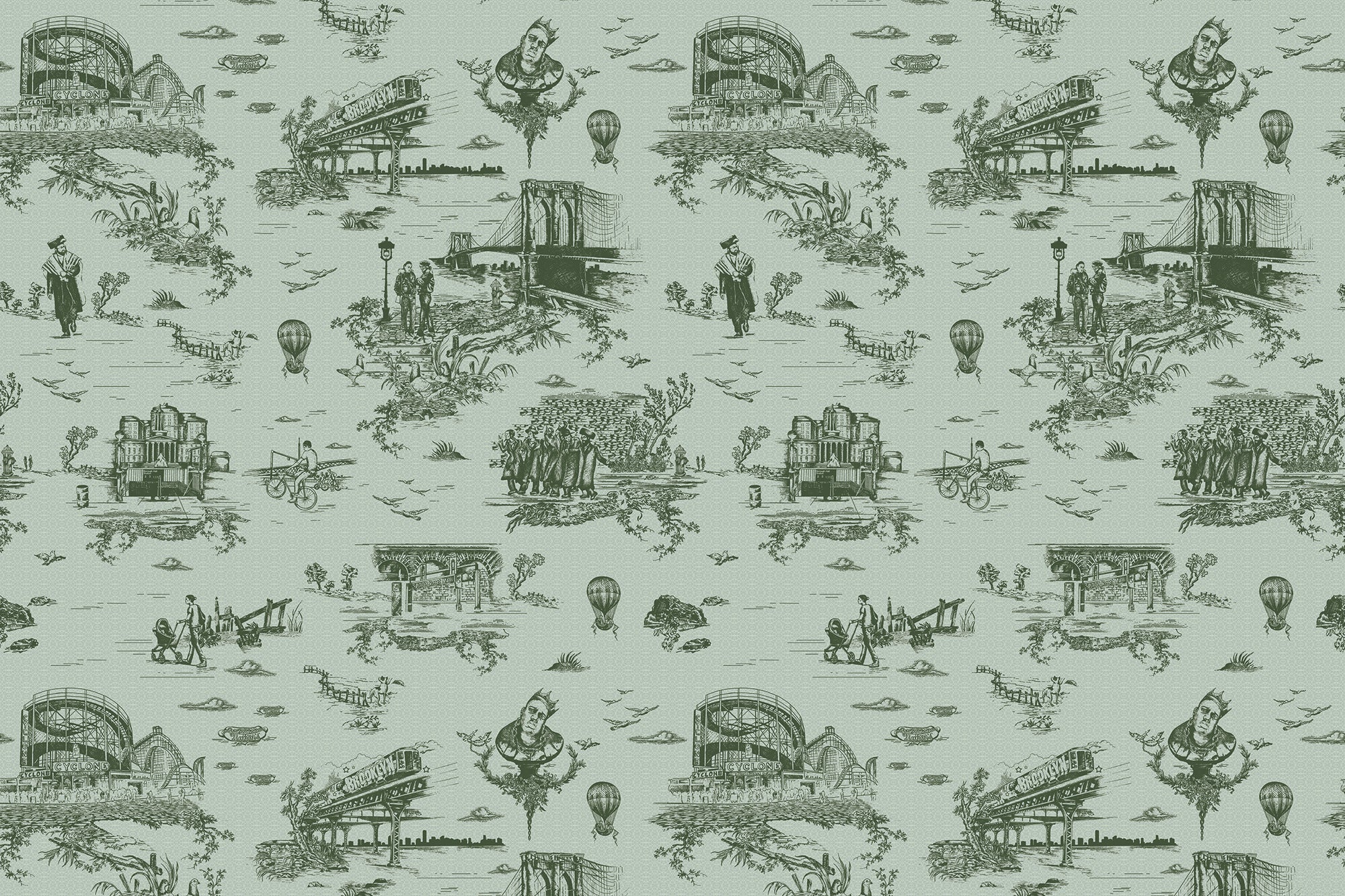 Brooklyn Toile - Money Green