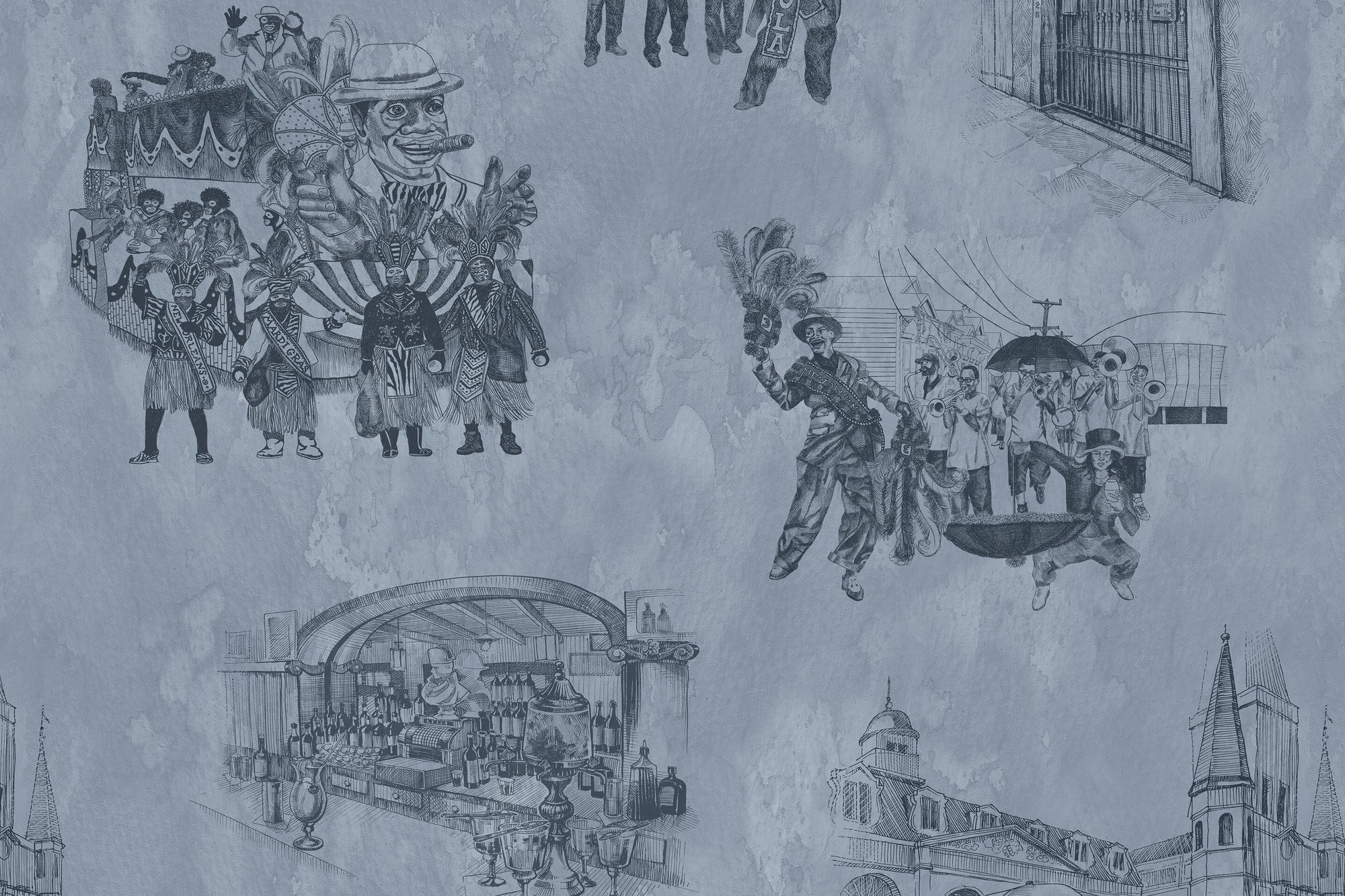 New Orleans Toile: Backstreets - Indigo