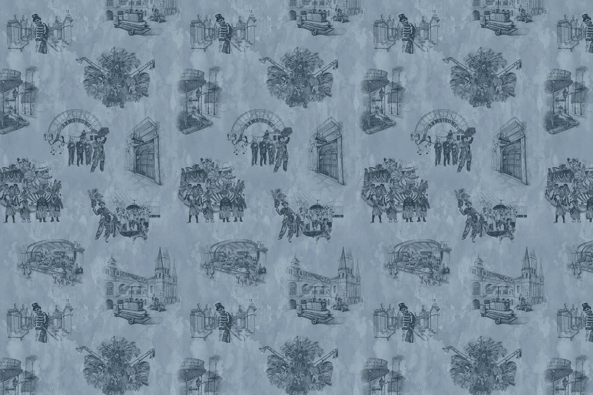 New Orleans Toile: Backstreets - Indigo