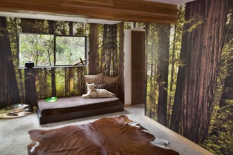 A bedroom with forest outside looks better when you bring Old Growth inside as well!