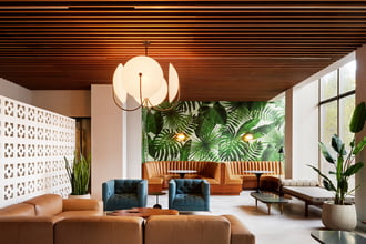 Wild Thing in Wildly Mint brings a taste of the tropics to Brooklyn's new and notable 111 Montgomery condominium lounge that's designed by our buddy Marshall Shuster of Mesarch Studio. Photo cred: Joseph Shubin / @mega_pickles