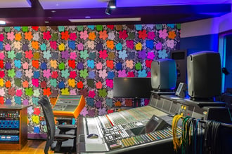 Our Small Flowers add feel-good vibes to the “Pop Art” area of the school, which includes the following four spaces. This digital design was  inspired by Andy Warhol's original 1964 silkscreen based on a photograph of Hibiscus, and is one of our DIY EZ Papes that we printed on acoustic fabric to satisfy soundproofing needs in studio.