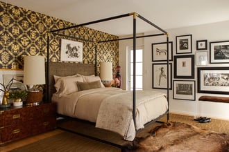 Here's some Flavor for thought: Our Andy Warhol Rorschach wallpaper, which adds dynamic personality to this Philip Gulotta designed bedroom. Photo cred: Rikki Snyder