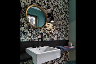 Selfie makes a splash in this Jamie Nesbitt-Weber designed NY bathroom. Photo Credit: @reganwoodphoto/Regan Wood Photography