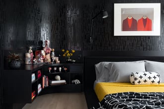 Cheers to Thesis Studio Architecture and their client's craving to add some edge to the bedroom with our Sharp Descent design! The overall theme for the house: Beetlejuice vibes. Killed it! Photography by: Haris Kenjar