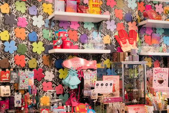 Eye-candy for your walls and sugar for your soul...the swag and sweets bar at Serendipity is as fresh as our Small Flowers EZ Papes wallpaper!