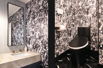 Bathrooms are meant to be steamy. Case in point: This piping hot powder room that's all flavored up with our Steel Tom of Finland (Tame) boys thanks to A\Typical Design Studio. Fire!!! Photo cred: Jordan Layton | @jordanlayton