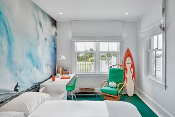 In one of her recent residential projects, Flavor Paper friend and collaborator, Ghislaine Viñas, designed the interior of a beautiful house in Montauk.  Several of the rooms are lined with our papers and they couldn't look better.  This beach side bedroom is the perfect place for our Todos Santos design.                                                         Photo Credit: Garrett Rowland