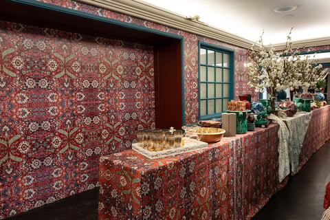 This wallpaper was a custom design done for Bergdorf Goodman. It was created to look like a Persian Rug