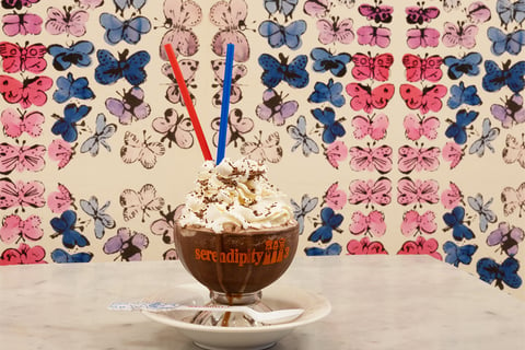 “Andy had an insatiable sweet tooth and loved all the desserts at Serendipity, especially the frozen hot chocolate,” Calderone said. Warhol also created ‘Happy Butterfly Day’ in 1955 using his blotted-line technique. It was Andy’s first foray into repetitive images, which would become one of his trademark methods. It is rumored that the watercolors might have been added at one of Warhol’s coloring parties at the Serendipity 3, which might explain the variance that makes the piece so interesting. P.S. Photo cred for all go to Boone Speed