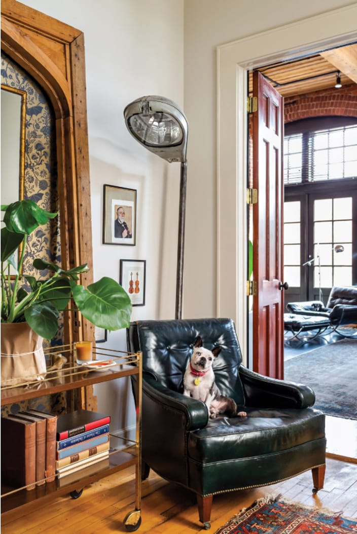 The entry to the Ingram-Brown Marietta warehouse loft, where Insta-famous pups Scabigail and Francis Luther greet guests.