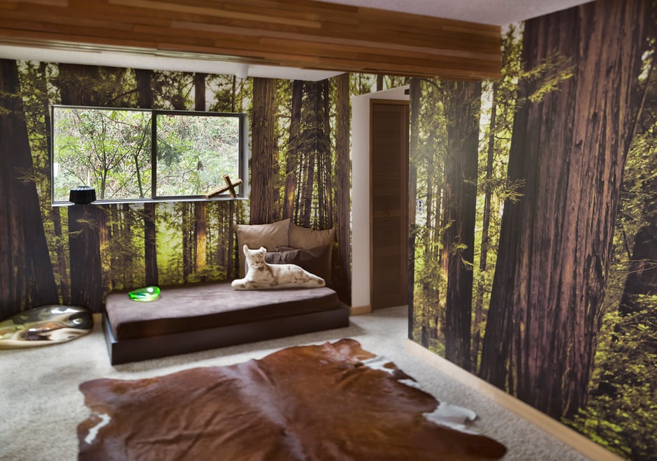 A bedroom with forest outside looks better when you bring Old Growth inside as well!