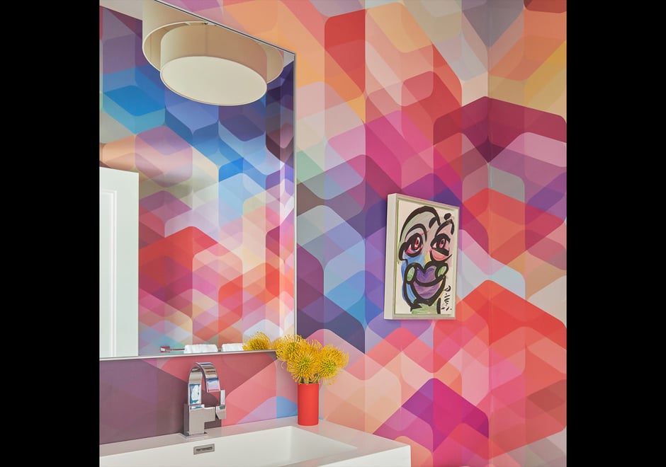Designed by the colorful masterminds at D2 Interieurs, this bold bathroom is flush with feel-good vibes thanks to our Cuben Rounded Flavor. Photo Credit: Jane Beiles