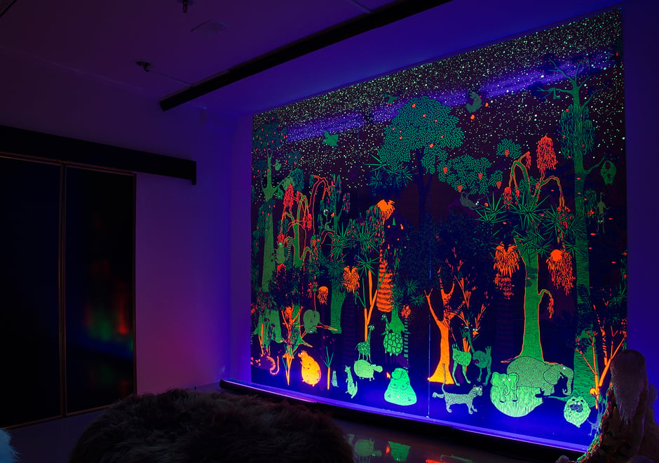 Animal Party under blacklight at R gallery in TriBeCa