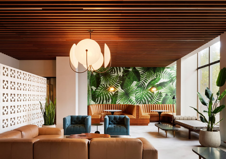 Wild Thing in Wildly Mint brings a taste of the tropics to Brooklyn's new and notable 111 Montgomery condominium lounge that's designed by our buddy Marshall Shuster of Mesarch Studio. Photo cred: Joseph Shubin / @mega_pickles