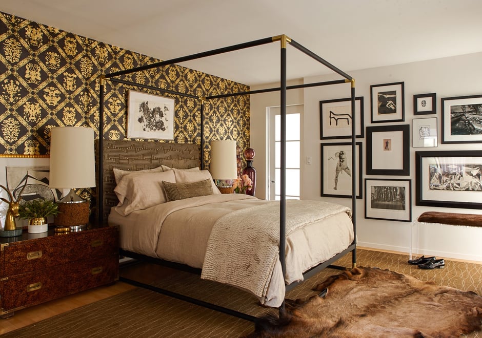 Here's some Flavor for thought: Our Andy Warhol Rorschach wallpaper, which adds dynamic personality to this Philip Gulotta designed bedroom. Photo cred: Rikki Snyder