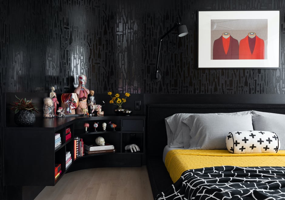 Cheers to Thesis Studio Architecture and their client's craving to add some edge to the bedroom with our Sharp Descent design! The overall theme for the house: Beetlejuice vibes. Killed it! Photography by: Haris Kenjar