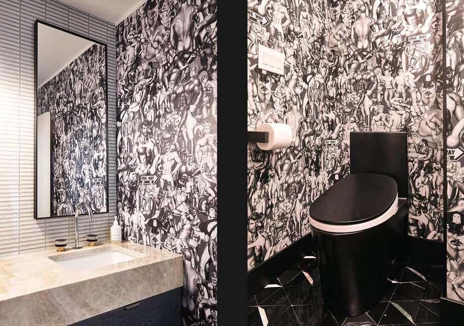 Bathrooms are meant to be steamy. Case in point: This piping hot powder room that's all flavored up with our Steel Tom of Finland (Tame) boys thanks to A\Typical Design Studio. Fire!!! Photo cred: Jordan Layton | @jordanlayton