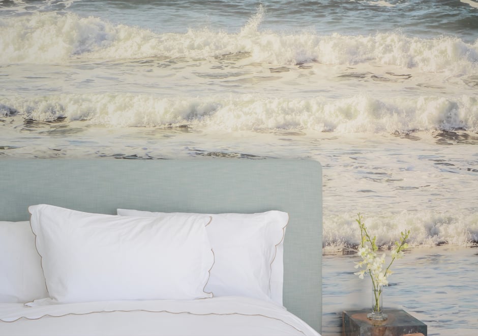 To help create a calming yet compelling guest retreat, Sasha did it up with some custom Flavor of rolling waves.