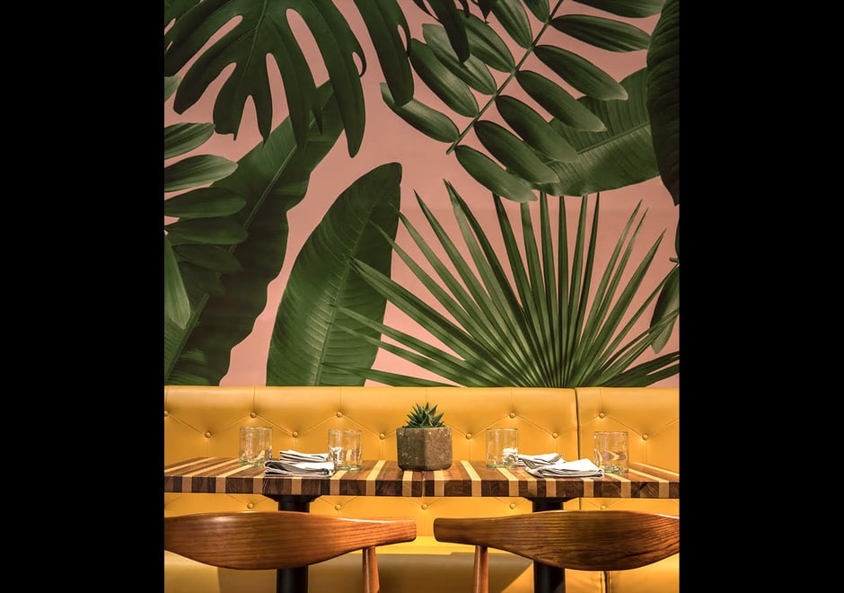 We're digging the taste of the tropics that Big Time Design infused into Miami-based restaurant, CVLTVRA, with our   Wild Thing wallpaper. Photography by: Craig Denis Creative.