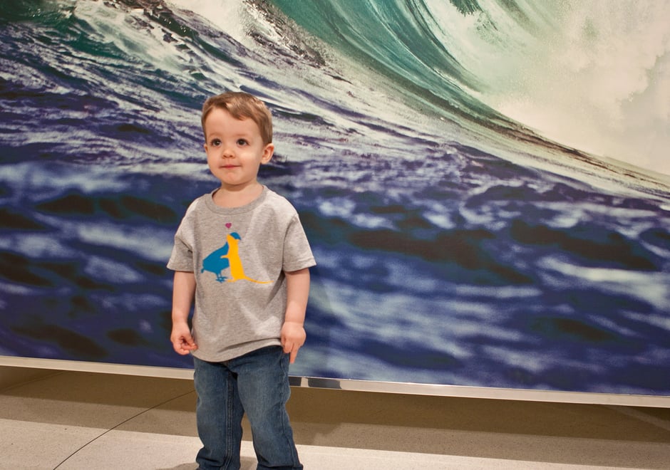 Future master printer Wyatt in front of Rogue Beauty digital wallpaper