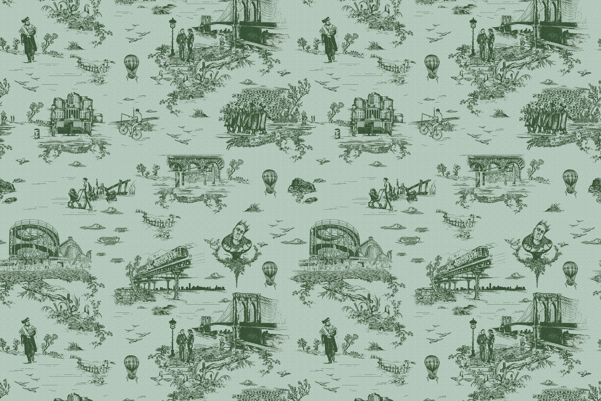 Brooklyn Toile - Money Green