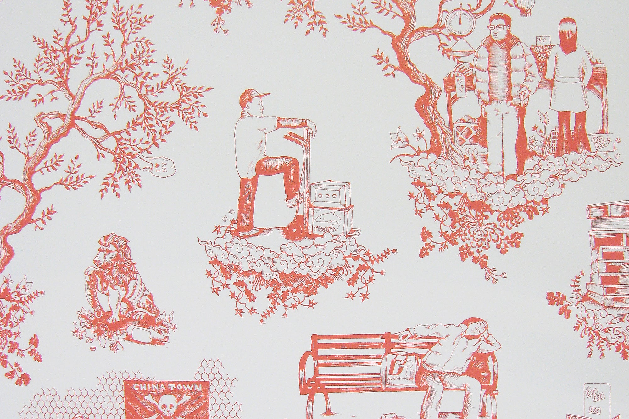Chinatown Toile - Soft Red
