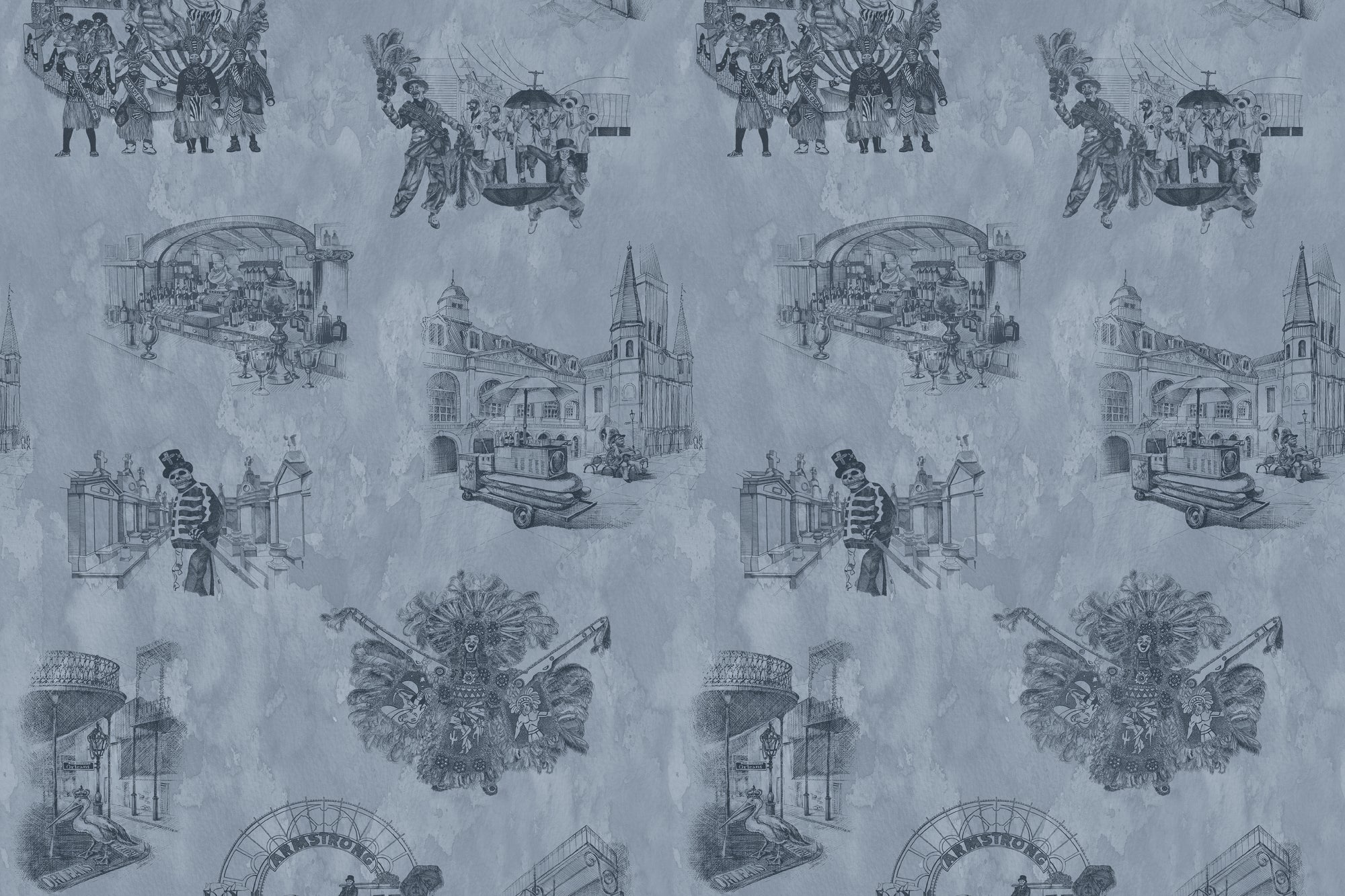 New Orleans Toile: Backstreets - Indigo