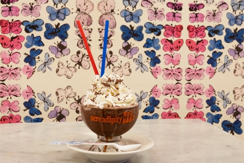 “Andy had an insatiable sweet tooth and loved all the desserts at Serendipity, especially the frozen hot chocolate,” Calderone said. Warhol also created ‘Happy Butterfly Day’ in 1955 using his blotted-line technique. It was Andy’s first foray into repetitive images, which would become one of his trademark methods. It is rumored that the watercolors might have been added at one of Warhol’s coloring parties at the Serendipity 3, which might explain the variance that makes the piece so interesting. P.S. Photo cred for all go to Boone Speed