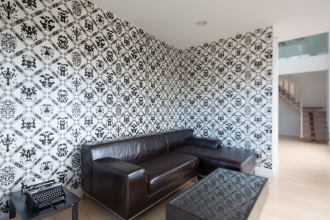 Rorschach is a clean, modern take on a damask built from Warhol's ink blot paintings.