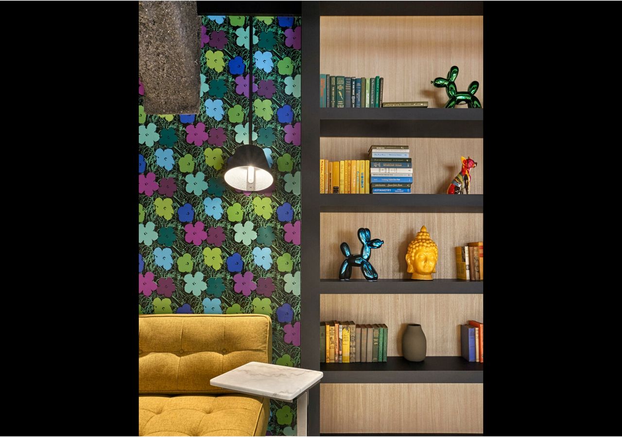Our Andy Warhol Small Flowers in Iolite adds the perfect pop to this MKDA designed office lounge zone in NYC.  