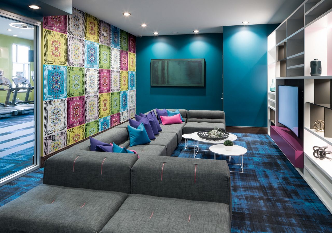Love Monkey (created by DFC) infuses the perfect playful vibe to this lively HMARQ Studios designed apartment complex lounge in Colorado. 