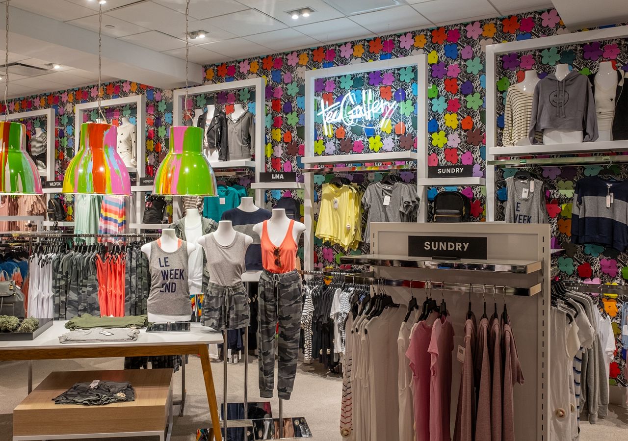Small Flowers in Spectrum adds a cheery backdrop to the Women's Department at Bloomingdales