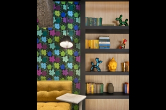 Our Andy Warhol Small Flowers in Iolite adds the perfect pop to this MKDA designed office lounge zone in NYC.