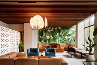 Wild Thing in Wildly Mint brings a taste of the tropics to Brooklyn's new and notable 111 Montgomery condominium lounge that's designed by our buddy Marshall Shuster of Mesarch Studio. Photo cred: Joseph Shubin / @mega_pickles